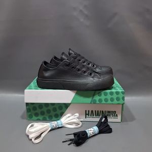 HAWN - SEPATU HARA LOW HITAM POLOS KULIT 36-43 SNEAKERS KULIT FULL BLACK