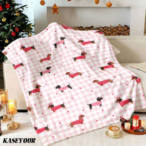 Beast Kingdom | Pink grid Dachshund Winter Summer Flannel Blanket Throw Fleece Soft Fuzzy Plush Cozy Fleece Blankets for Sofa Ideal Gifts