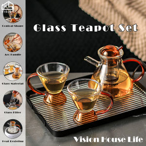 Vision Nordic Water Kettle with Tea Filter Heating Teapot Set Heat Resistance Water Jug with Cups Large Capacity Tea Pitcher Borosilicat Glass Juice Bottle