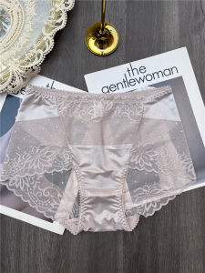 กางเกงในสตรีสีแดงปีนักษัตรตัวเองกางเกงในทรงสามเหลี่ยมเอวกลางไร้รอยต่อผ้าตาข่ายนุ่มลื่นกางเกงขาสั้นลูกไม้เซ็กซี่