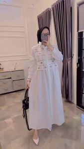 Puri Fashion 8 / Tamara Dress / Bhn Polo Linen Mix Bordir / Dress Terbaru 2024 / Gamis Lebaran Wanita / COD