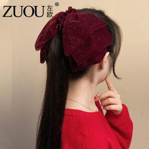 Large Red Hair Tail Butterfly Knot Headwear Apparent High Skull Spring Clip Top Hair Accessories Korean Style Fashion Jewelry