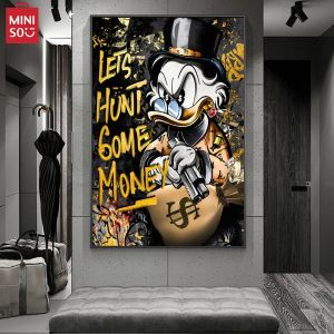 Donald Duck Hunt for Money Golden Graffiti Art Posters and Prints Fashion Luxury Paintings on the Wall Art Pictures De