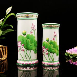 Vase Hoa Ceramic Trong Nhà Kiểu Trang Trí Nội Thất Phật Giáo Vòng Hạt Bùa May Mắn Cổ Điển Trung Quốc