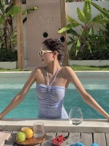 Bộ Đồ Bơi Một Mảnh Màu Xanh Cỡ Lớn Dành Cho Nữ 2024 Bộ Đồ Bơi Bikini Gợi Cảm Che Bụng Thời Trang Mùa Hè Dành Cho Nữ