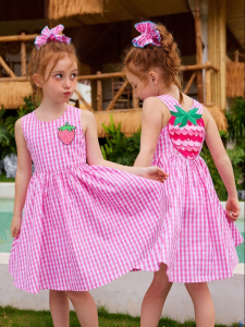 PPTOWN | Pink Gingham Sleeveless Dress for Girls