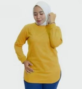 Baju kaos oval polos lengan panjang wanita Bahan katun combed 24 s