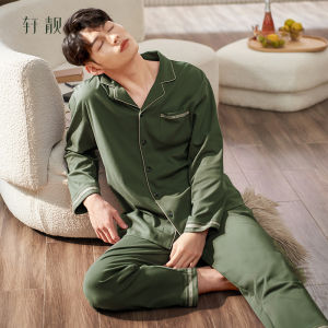 Mens Autumn Spring Pure Cotton Long Sleeve Casual Wearable Pajamas Set