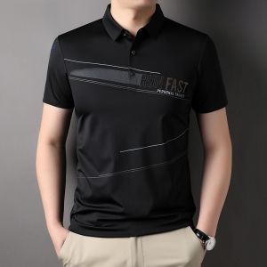 ROMON | Lormen Mens Ice Silk Short Sleeve Polo Shirt Summer Thin Casual Business Casual With Collar T-Shirt Standard Fit Fashion Urban Cool Feeling