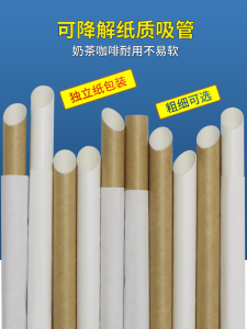 Biodegradable Milk Tea Paper Straw Thick Food Grade Large Diameter Disposable Individually Packaged Coffee Fine Environmental-Friendly Commercial