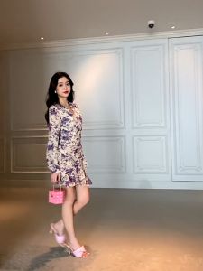 ZY·HT Womens Gretia Printed Tie Front Mini Vintage Dinner Dress 4799 eravogue