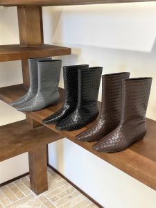 CAIZINI | Giày Bốt Dây Thoáng Mid Calf Đế Thấp Mũi Vuông