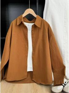 เสื้อเชิ้ตผู้หญิงคอโปโลแขนยาวทรงหลวมสไตล์วินเทจ 100% ผ้าฝ้าย สีพื้น ปกเสื้อเชิ้ต ฤดูใบไม้ผลิและฤดูใบไม้ร่วง