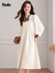 Puella | French Style Waist-cinching Slimming Double-breasted Color-block Design Long-sleeved Dress