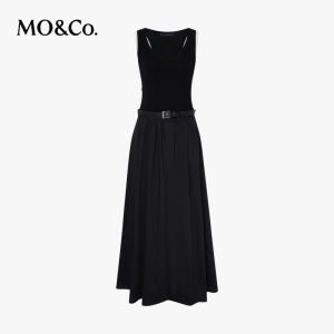 MO&Co. | Splice Vest-style Functional Little Black Dress With Belt