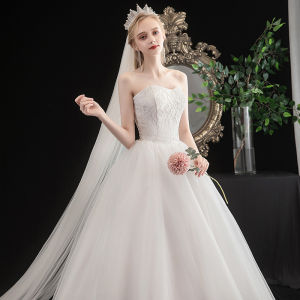 2025 New Summer Autumn Strapless Wedding Dress Fashion Simple Korean Style Lace Princess Fairy Soft Womens Soft Wedding Dress