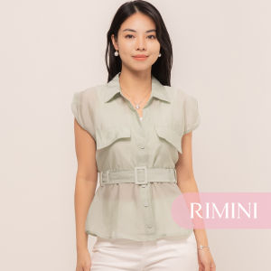RIMINI - Atasan Wanita Kemeja Lengan Pendek Pockets Belted Size XS-XL - Mylie Top 5S25063