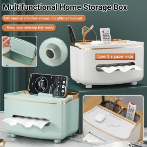 Handmade Light Luxury Tissue Box Desktop Plastic Storage Box Tissue Pen Remote Organizer Makeup Holder Partition Storage Box