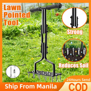 Lawn Pointed Aerator Tool Courtyard Manual Air Aerator Standing Grass Hole Drilling Garden Soil Plow Gardening Tool With 15 Pointed Nails And Iron Orchard Pine Grass Aerator With Double Tube Handle T-Shaped Handle