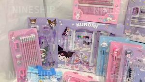 Alat Tulis Kuromi Stationery Set For Students Kids Sanrio Cinnamoroll Melody Gift Set Pencils Ruler Notebook Eraser Sharpener Set Birthday Party Gift School Supplies