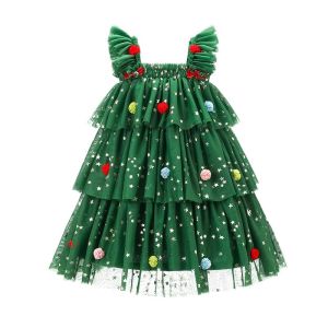Kolesi Christmas Princess Skirt for Girls Autumn Winter New Children Puffy Skirt Girl Festival Dress Star Pattern No Sleeve