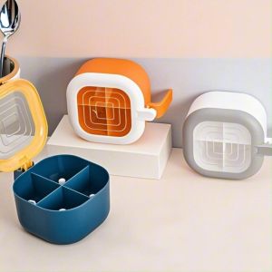 BF-C1245 Tempat Bumbu Dapur Sekat 4in1 Serbaguna Seasoning Box 4 Sendok Kotak Penyimpanan Garam Gula