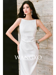 WANGXO | Đầm Một Bánh Xe Không Lưng Nếp Pleat Bằng Tay Dệt Kim Bất Đối Xứng Đuôi Áo Cắt Xẻ