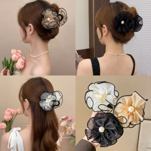 Korean Fashion Flower Pearl Hair Clip Elegant Simple Mesh Hairpin Hair Accessories for Sweet Girls