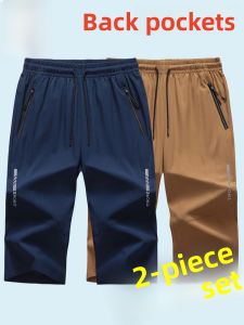 Mens Sporty Slim Fit Quick Dry Summer Casual Pants Seven-Foot Length Loose Straight Leg Elastic Waist Polyester Fiber Shorts
