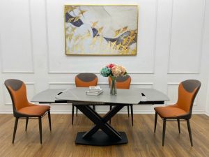 Bàn ăn Xoay mở rộng thông minh LACASA chân X mặt đá Ceramic. Nhập khẩu cao cấp. Căn hộ chung cư nhà phố hiện đại