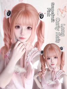 Doll Feel Pink Double Ponytail Wig Large Waves