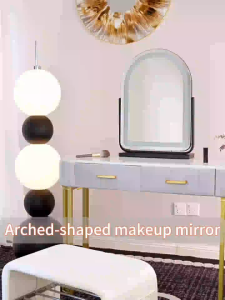 Round LED Vanity Mirror 3 Color Light Stepless Dimming Desktop Makeup Mirror with Backlight for Home Bathroom Use