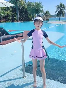 Đồ Bơi Cho Bé Gái Bộ Bơi Bé Gái Habi Fashion HB2309 Kéo Khóa Tay Ngắn Thiết Kế Dễ Thương Chất Liệu Co Giãn Cho Bé Từ 18-60kg