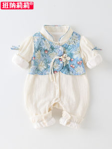 Princess Style Baby Girl Romper Cotton Material Autumn Spring New Chinese Style One Year Old Birthday Dress Baby Clothes
