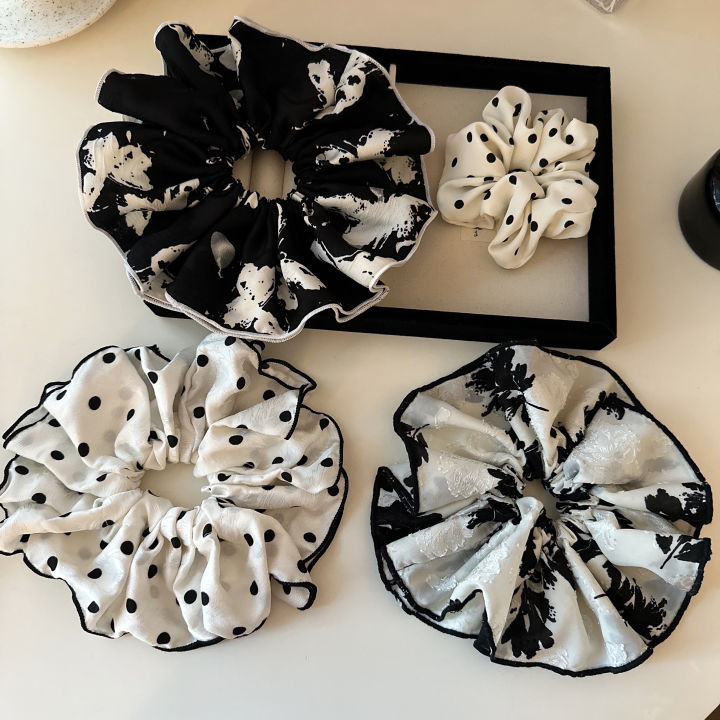 French Style Retro Fancy DoubleLayer White Large Polka Dot Large Intestine Hair Band Elegant