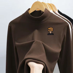 Áo Thun Dài Tay Dày Ấm Áp Cổ Cao Lót Lông Cừu Thời Trang Thu Đông Cho Nam Áo Thun Cotton Polyester Thường Ngày