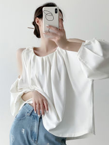 Off-Shoulder French Design Vacation Shirt