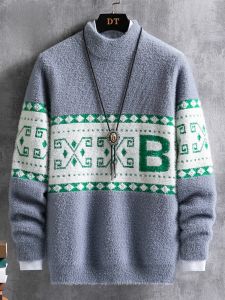 ROMON | Lormen Mens Half High Collar Sweater Autumn Winter New Fashion Loose Casual Mink Velvet Thick Warm Knitted Wear For Youth