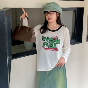 plus Size Womens round Neck Knitted Top Casual Long Sleeve Letter Embroidery Loose Fit Autumn 2025 Casual Wear 22717