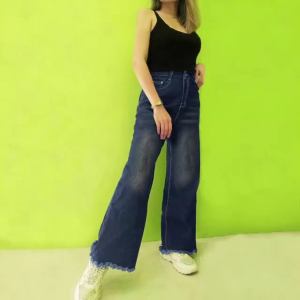 New trendy high-waisted straight-leg wide-leg pants loose jeans worn-out jeans