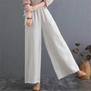 Early Autumn Artistic Cotton Linen Loose Elastic Waist Wide Leg Pants Slimming Womens Wide Leg Pants plus Size Loose Fit