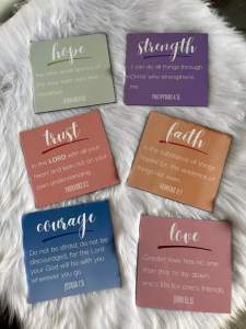Colorful Inspirational Bible Verse Coasters for Home Decor and Motivational Gifts on Fur Surface