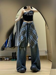 กางเกงยีนส์ทรงหลวมเอวสูงสไตล์ย้อนยุคสไตล์อเมริกันสำหรับผู้หญิง กางเกงขายาวทรงหลวมสไตล์ฤดูใบไม้ร่วง 2025 ใหม่