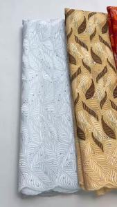 Premium Black African Cotton Lace Fabric - Green & Beige Leaf Pattern Swiss Voile Lace For Womens Bridal & Traditional Attire