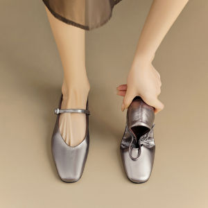 Super Comfortable Leather Flat Bottom Single Shoes Womens Fashion Mary Jane Shoes Korean Style Slip-On round Toe Low Heel