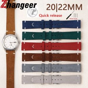 Zhangeer 20mm 22mm Quick Release High Quality Frostde Matte Genuine Leather Watch Strap Stainless Steel Pin Buckle Retro Universal Waterproof Bracelet Brown Black Watch Band Watch Accessories With Tool