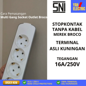 BROCO STOP KONTAK MULTI OUTLET 2/5 LUBANG NCP TANPA KABEL TERMINAL LISTRIK KUNINGAN SNI - YAH ELECTRIC
