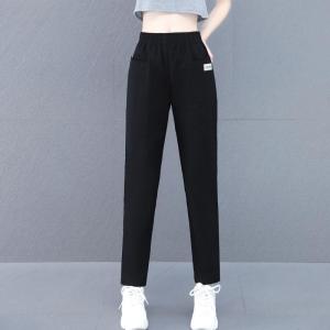 Slim Fit Pure Cotton Summer Thin Casual Pants Womens Nine Point Sports Trousers Elastic Waist Straight Leggings