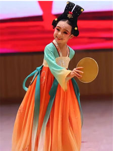 Kids Mirror Holding Commission Performance Wear Girl Hanfu Ruqun Mirror Holding Figurines Han and Tang Dance Costume Chinese Style Ethnic Dance Clothes
