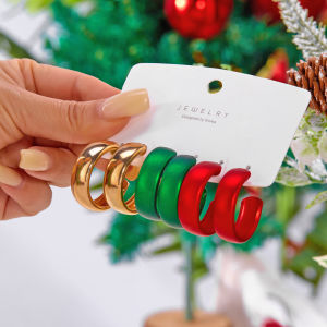 ชุดต่างหูแบบบิดคริสต์มาสสีแดงสีเขียวสีขาวชุด3คู่สำหรับแฟชั่นสำหรับผู้หญิงเครื่องประดับเทศกาลวันหยุดอุปกรณ์ของขวัญ